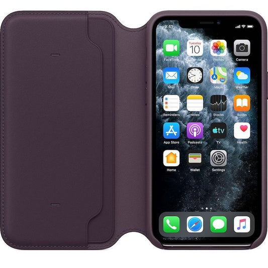 Capa folio em pele para iPhone 11 Pro - Beringela