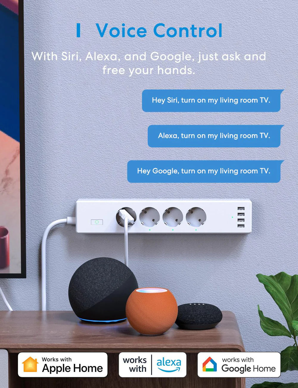 Tomada 4AC Wi-Fi + 4 USB HomeKit Merosse