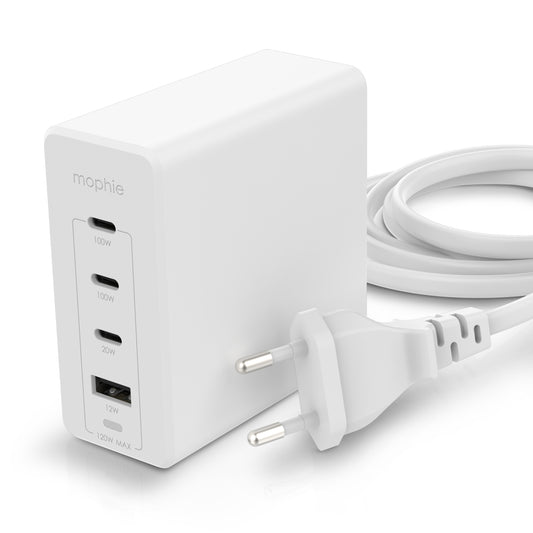Speedport 120 – Carregador GaN de 120W com 4 Portas (3× USB-C PD + 1× USB-A) - Branco