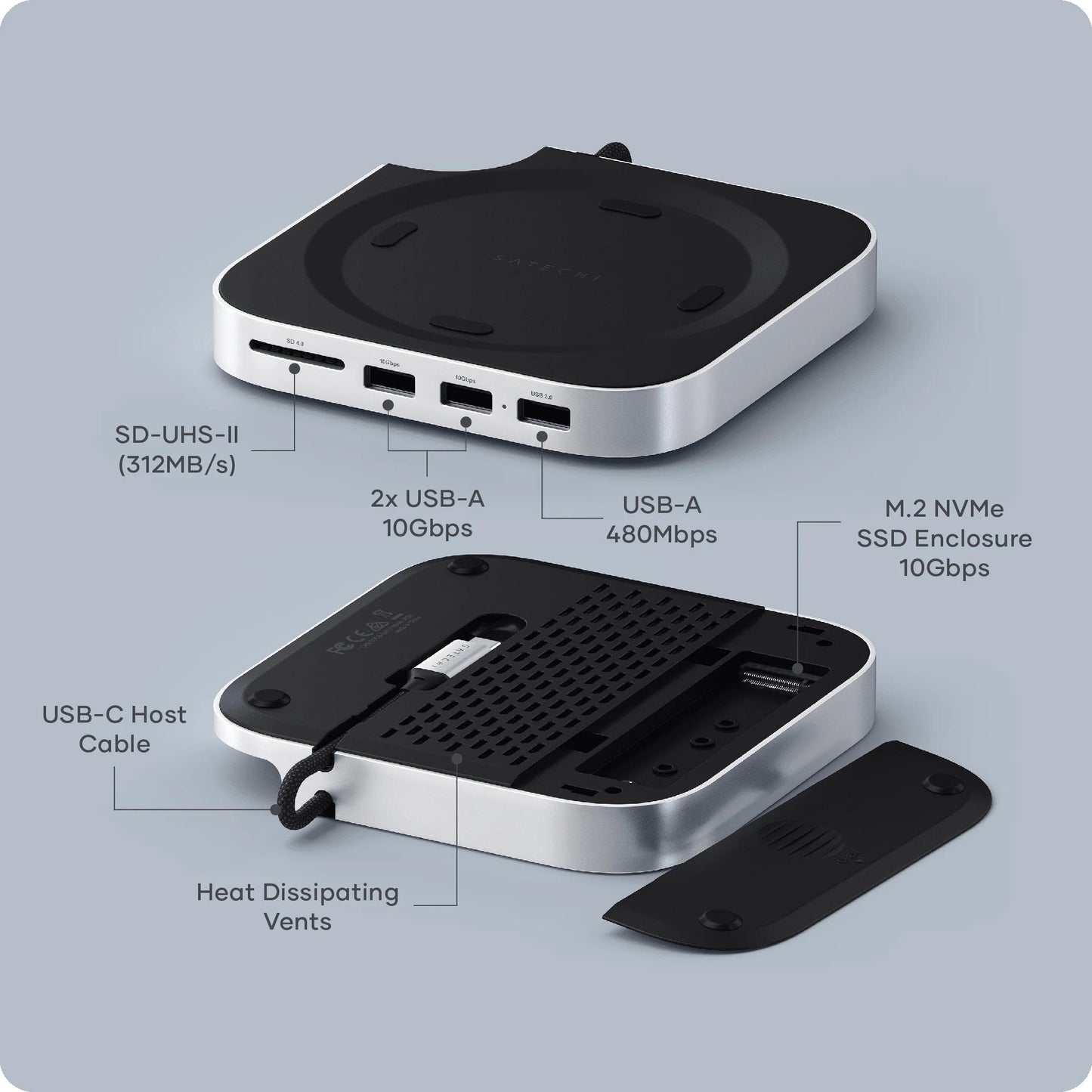 Stand Hub USB-C para Mac Mini M4 com NVMe M.2