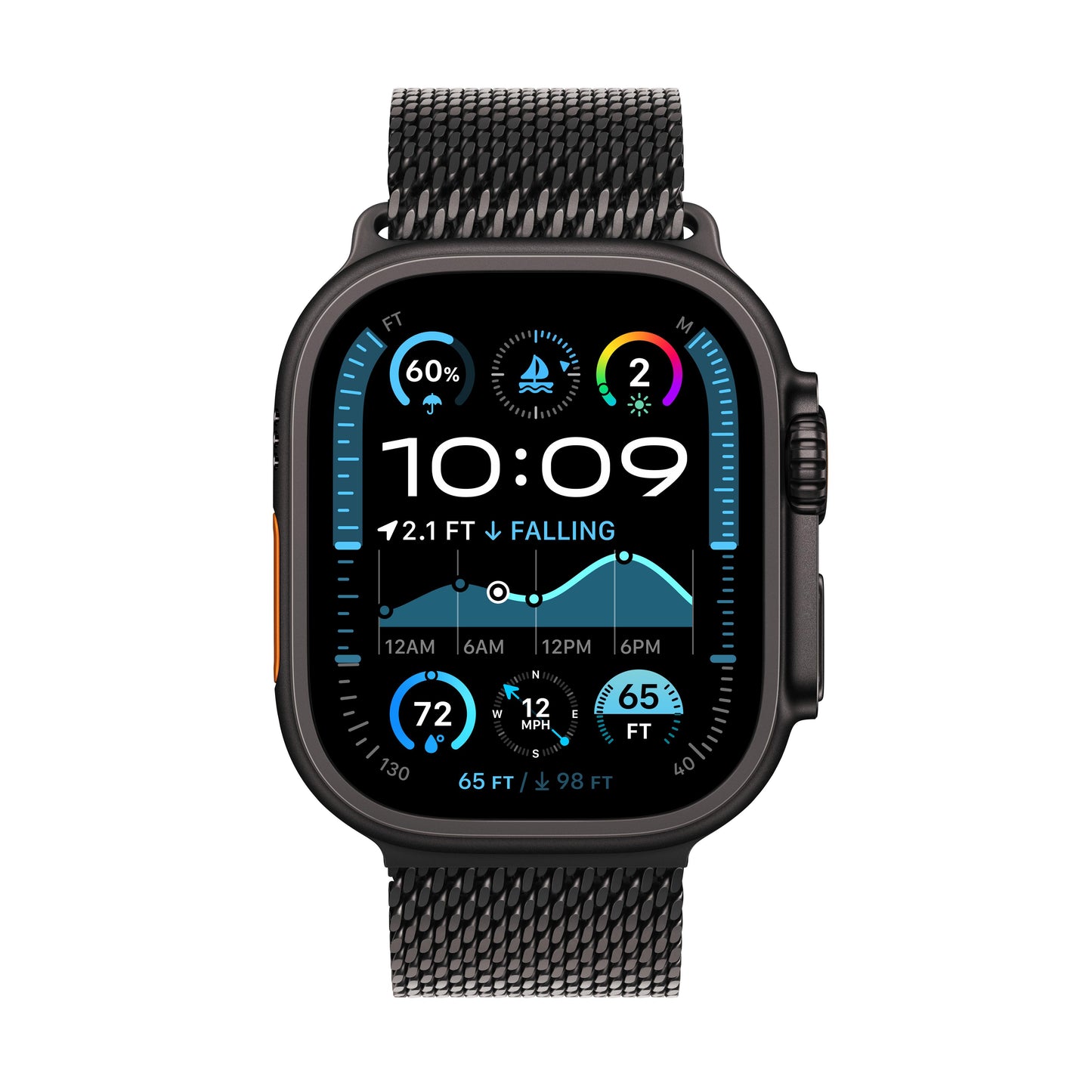 Apple Watch Ultra 2 GPS + Cellular, Caixa em titânio preto de 49 mm com Loop milanesa em titânio preto ‑ L