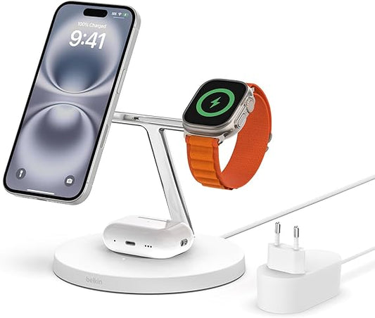 Suporte de carregamento 3 em 1 Belkin Qi2 - Branco