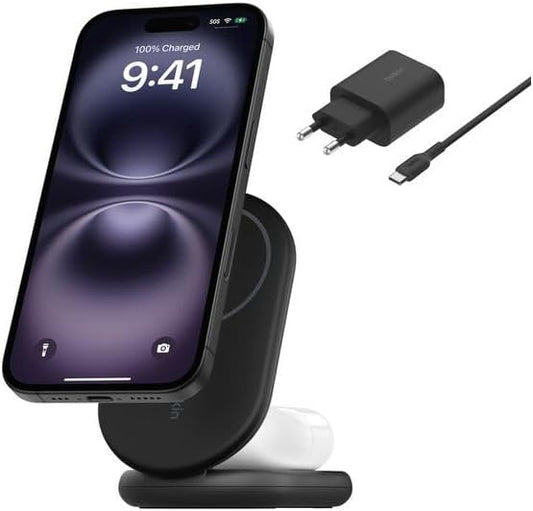 Suporte de carregamento Belkin BoostCharge 2-em-1 - Preto