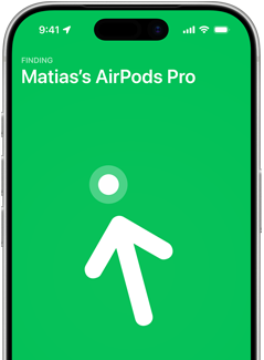 iPhone 17 Pro e app Encontrar com Localização exata e texto “Matias's AirPods Pro” no ecrã