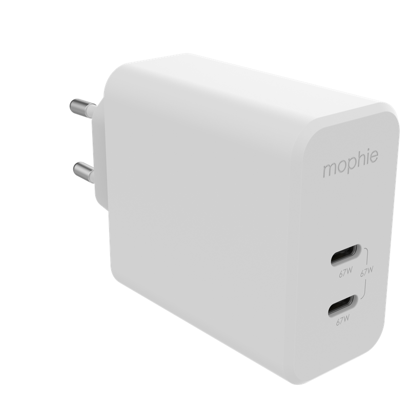 Adaptador de parede USB-C 67W 2-port GaN EU da Mophie - Branco