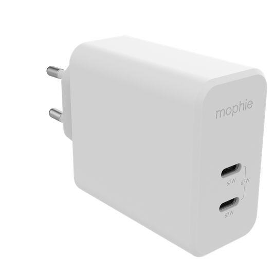 Adaptador de parede USB-C 67W 2-port GaN EU da Mophie - Branco
