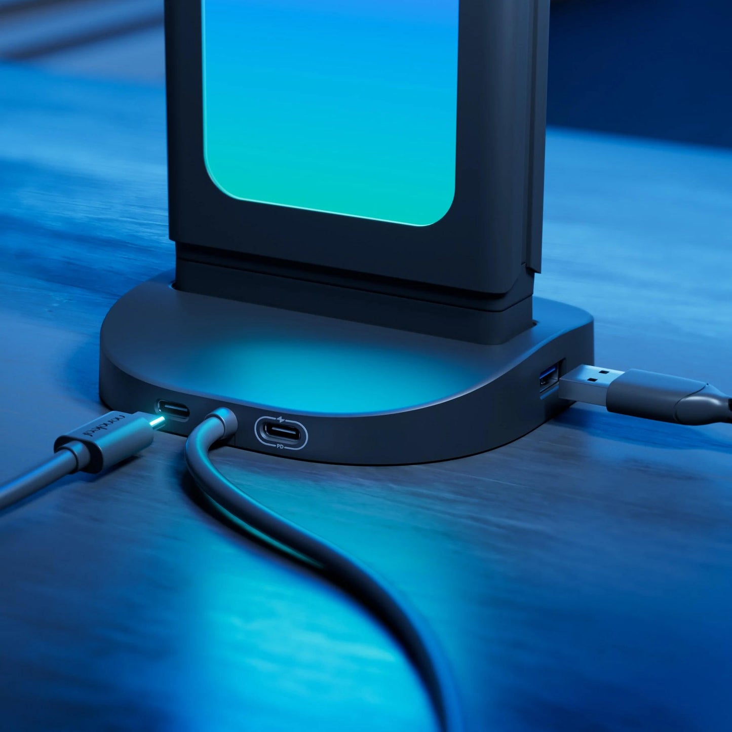 Suporte Vertical com 4 Ganchos e Luz LED – Hub USB-C