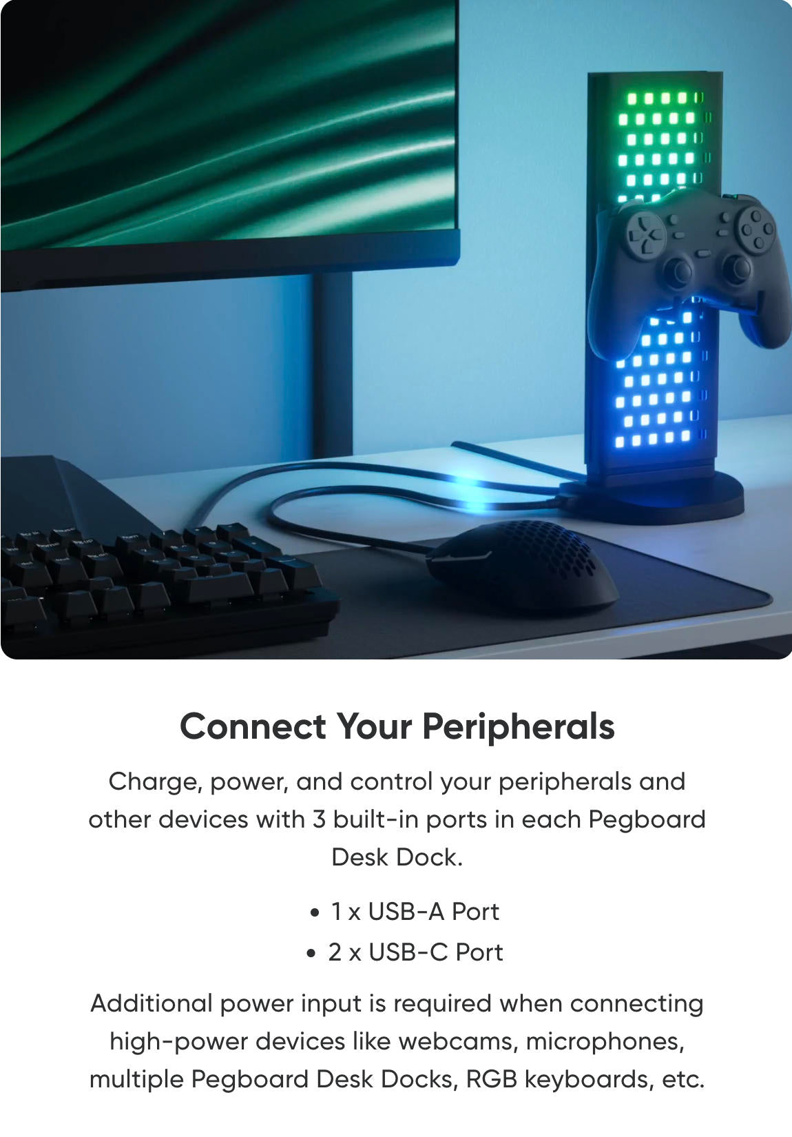 Suporte Vertical com 4 Ganchos e Luz LED – Hub USB-C