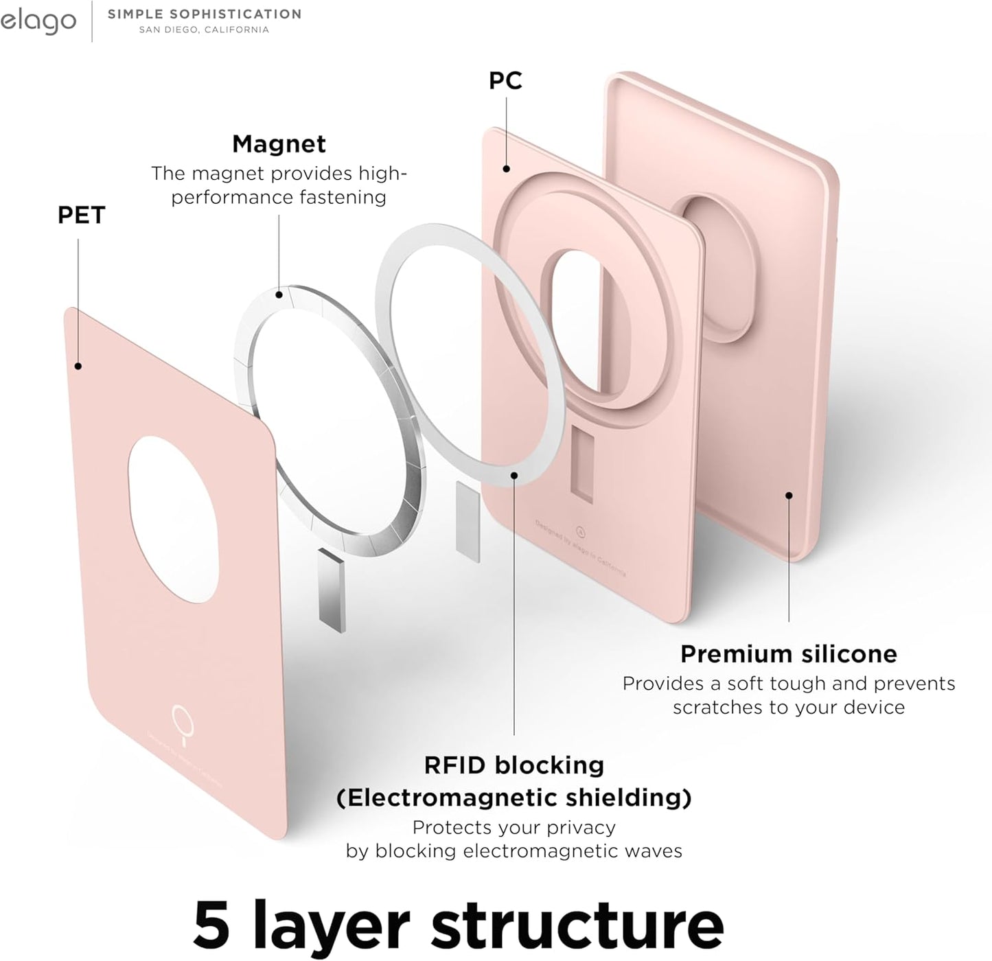 Porta-cartões em silicone para iPhone - Rosa areia