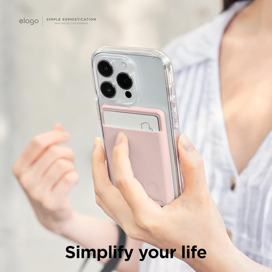 Porta-cartões em silicone para iPhone - Rosa areia