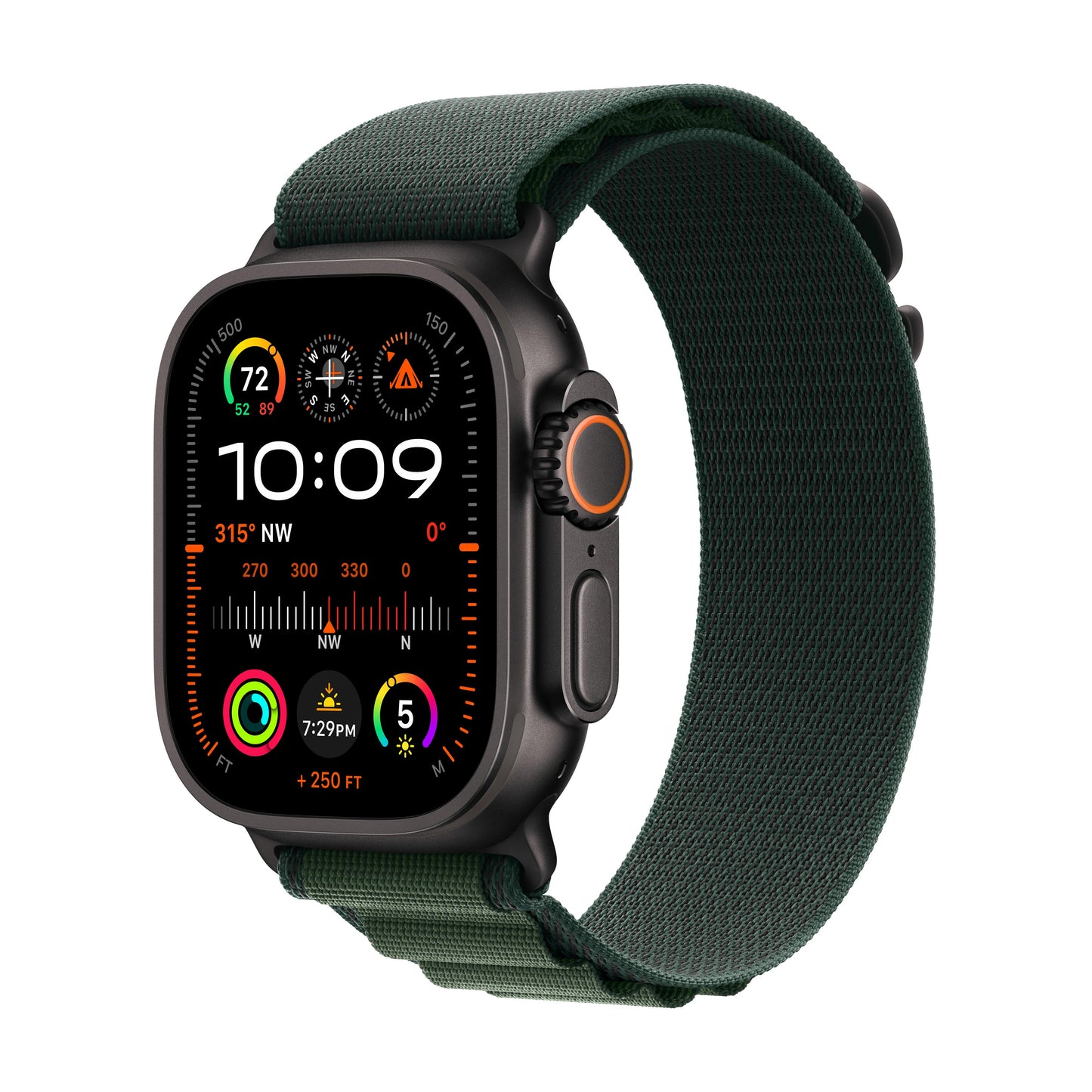 Apple Watch Ultra 2 GPS + Cellular, Caixa em titânio preto de 49 mm com Loop Alpine em verde-escuro ‑ L