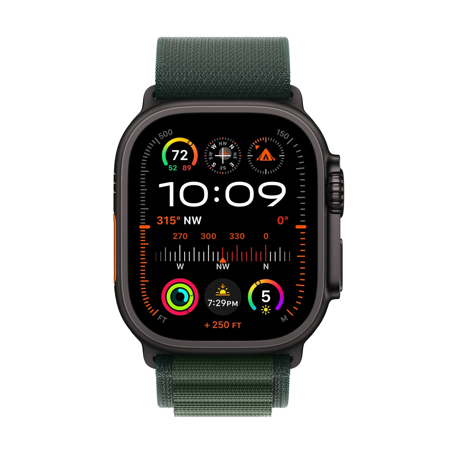 Apple Watch Ultra 2 GPS + Cellular, Caixa em titânio preto de 49 mm com Loop Alpine em verde-escuro ‑ L
