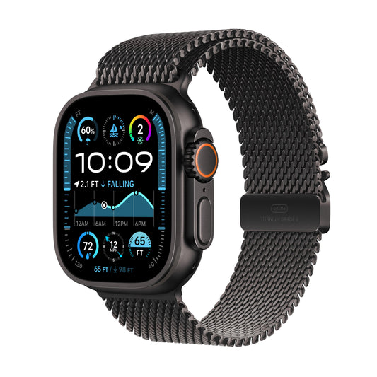 Apple Watch Ultra 2 GPS + Cellular, Caixa em titânio preto de 49 mm com Loop milanesa em titânio preto ‑ L