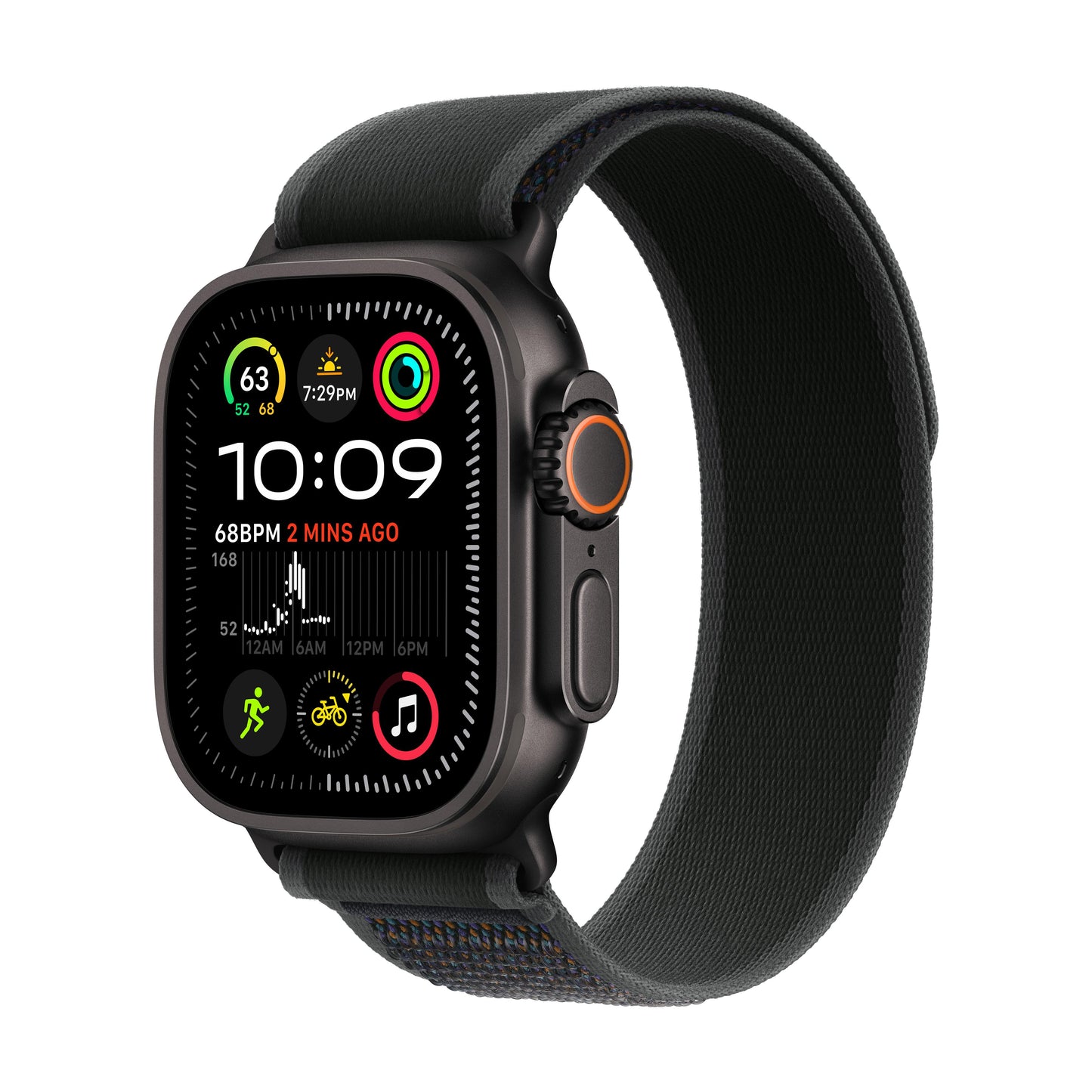 Apple Watch Ultra 2 GPS + Cellular, Caixa em titânio preto de 49 mm com Loop Trail preta ‑ S/M