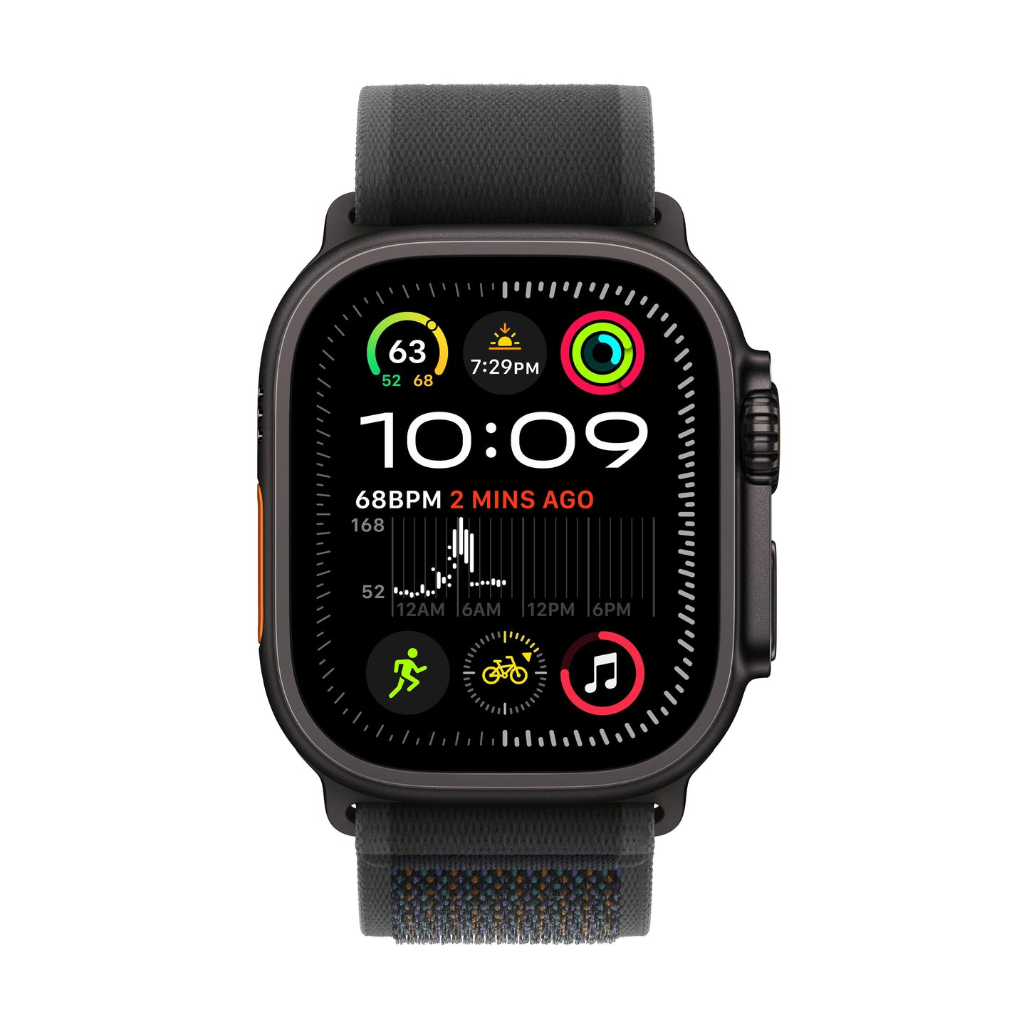 Apple Watch Ultra 2 GPS + Cellular, Caixa em titânio preto de 49 mm com Loop Trail preta ‑ S/M