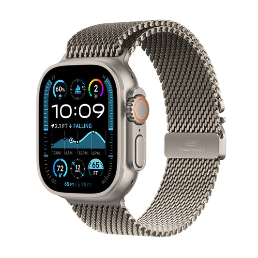 Apple Watch Ultra 2 GPS + Cellular, Caixa em titânio natural de 49 mm com Loop milanesa em titânio natural ‑ S