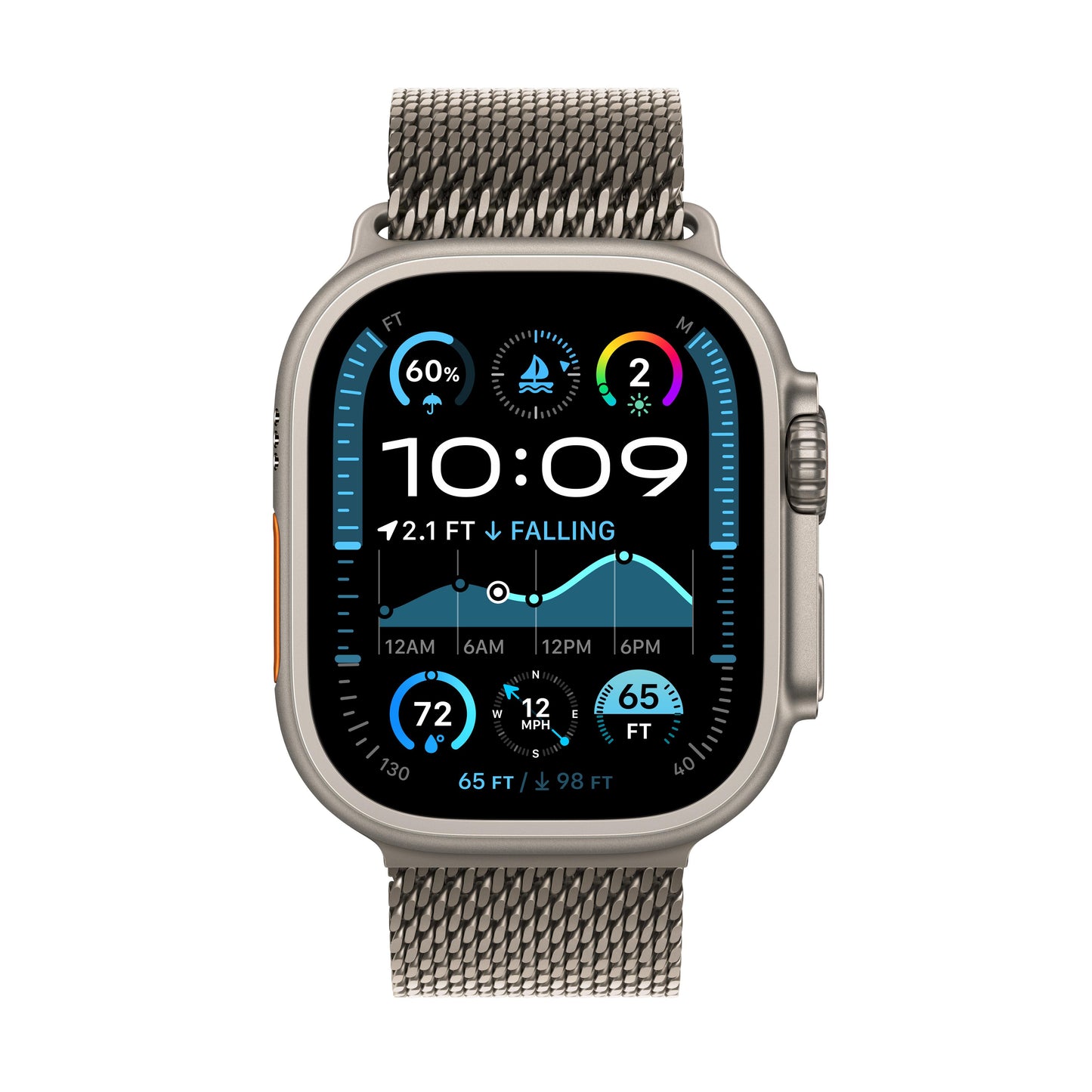Apple Watch Ultra 2 GPS + Cellular, Caixa em titânio natural de 49 mm com Loop milanesa em titânio natural ‑ L