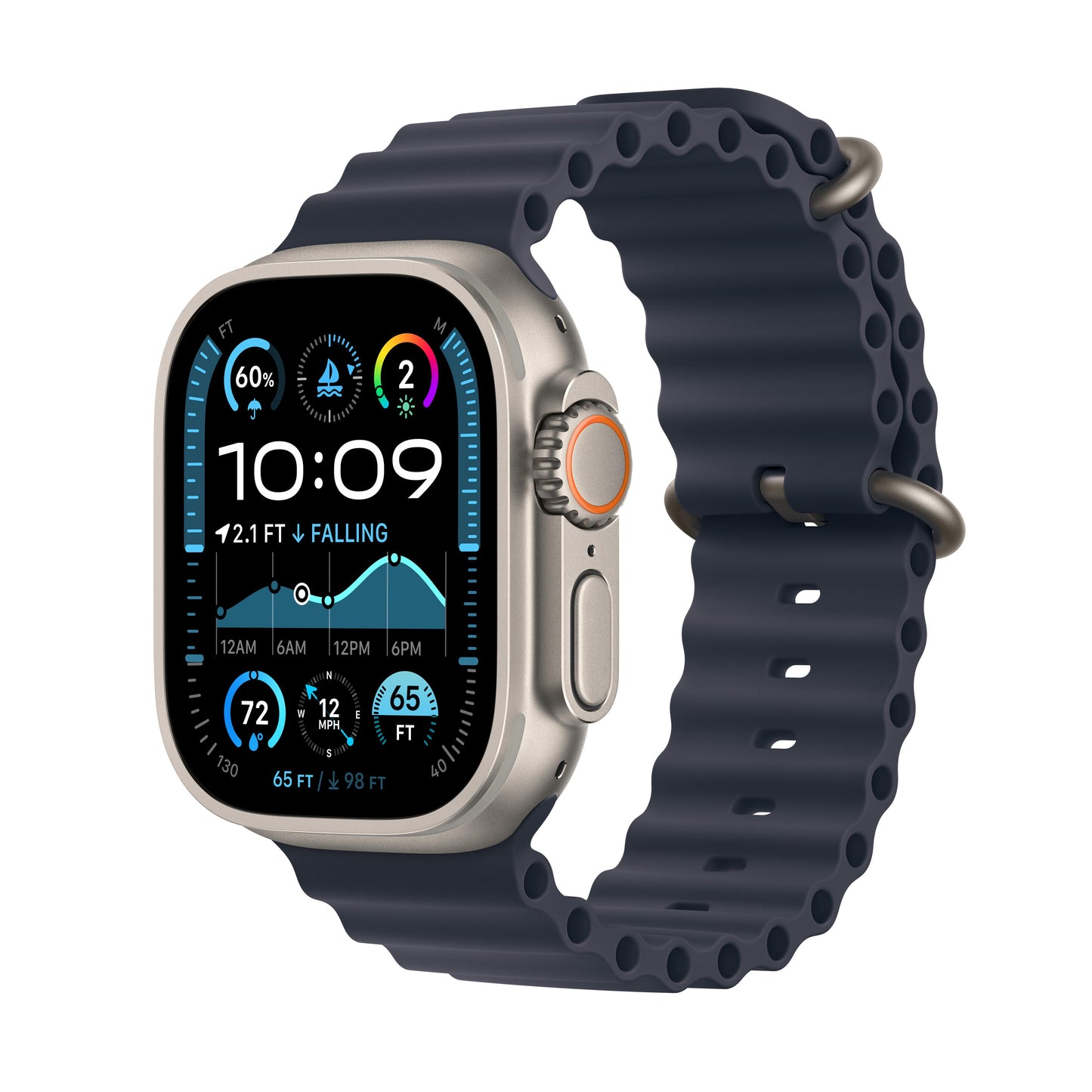 Apple Watch Ultra 2 GPS + Cellular, Caixa em titânio natural de 49 mm com Bracelete Ocean azul navy