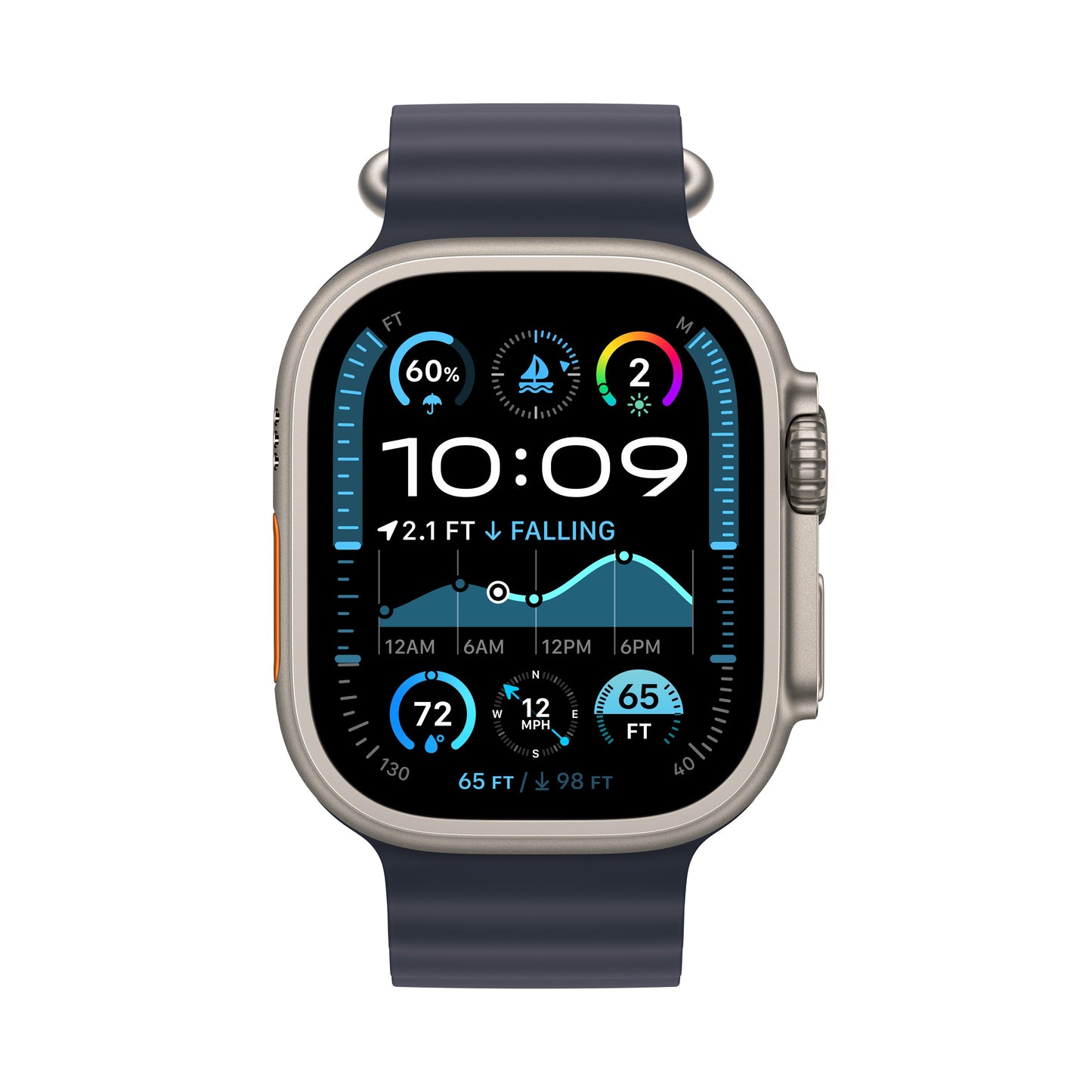Apple Watch Ultra 2 GPS + Cellular, Caixa em titânio natural de 49 mm com Bracelete Ocean azul navy