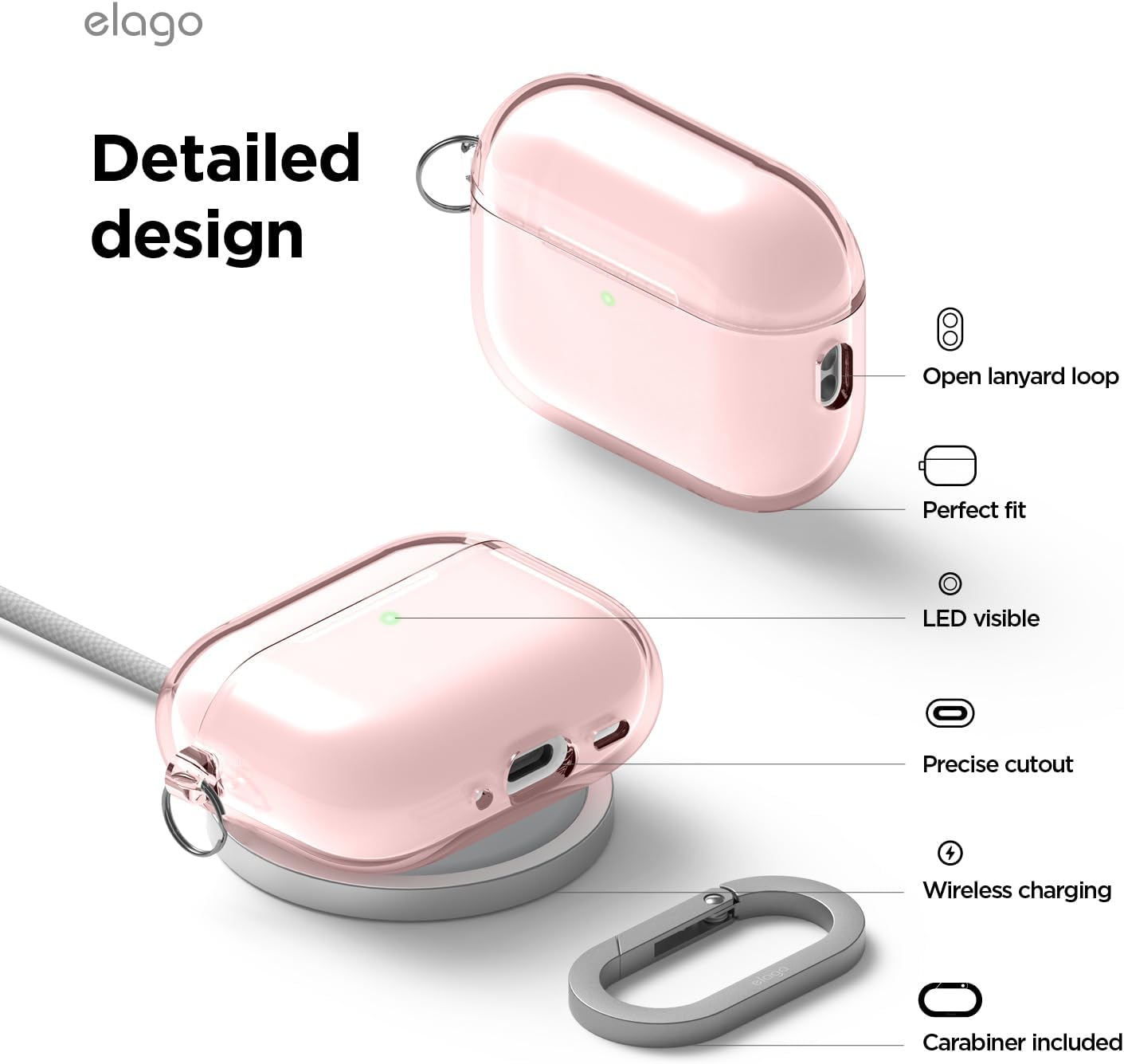 Capa para AirPods Pro 3 + Mosquetão da Elago - Rosa