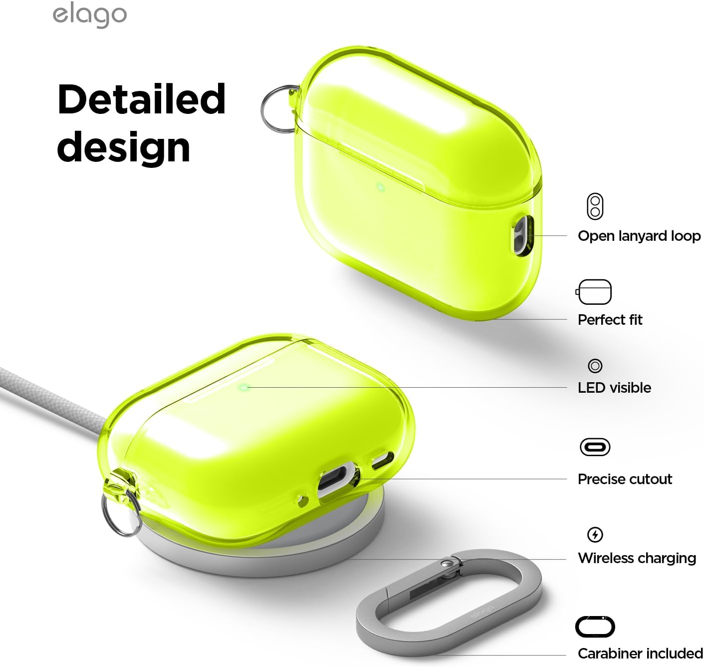Capa para AirPods Pro 3 + Mosquetão da Elago - Amarelo Néon