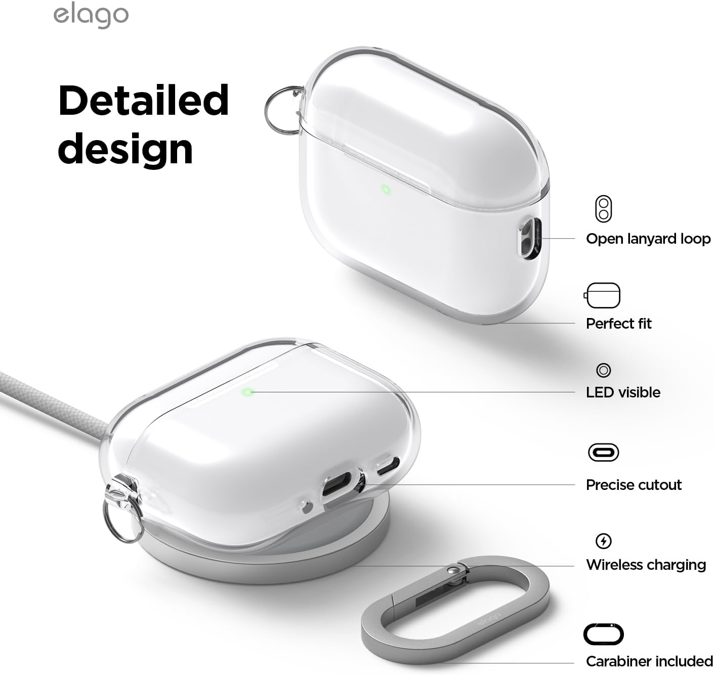 Capa para AirPods Pro 3 + Mosquetão da Elago - Transparente