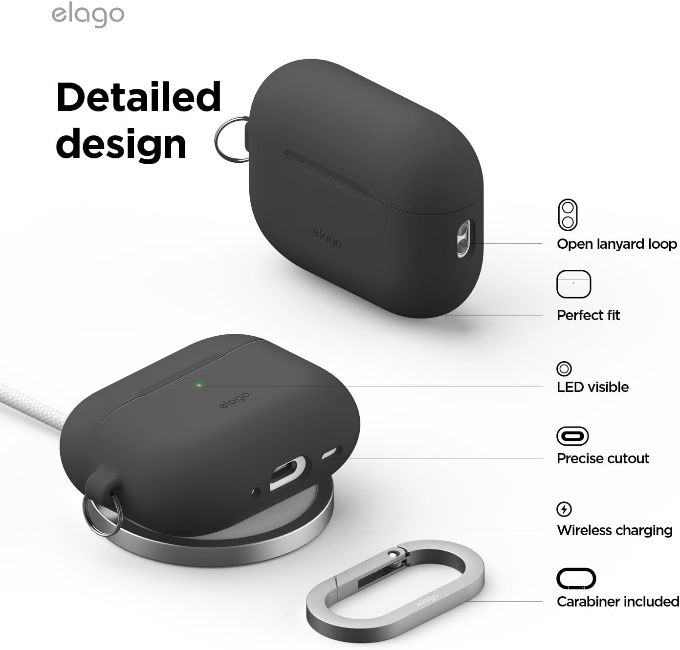 Capa para AirPod Pro 3 com mosquetão da Elago - Preto