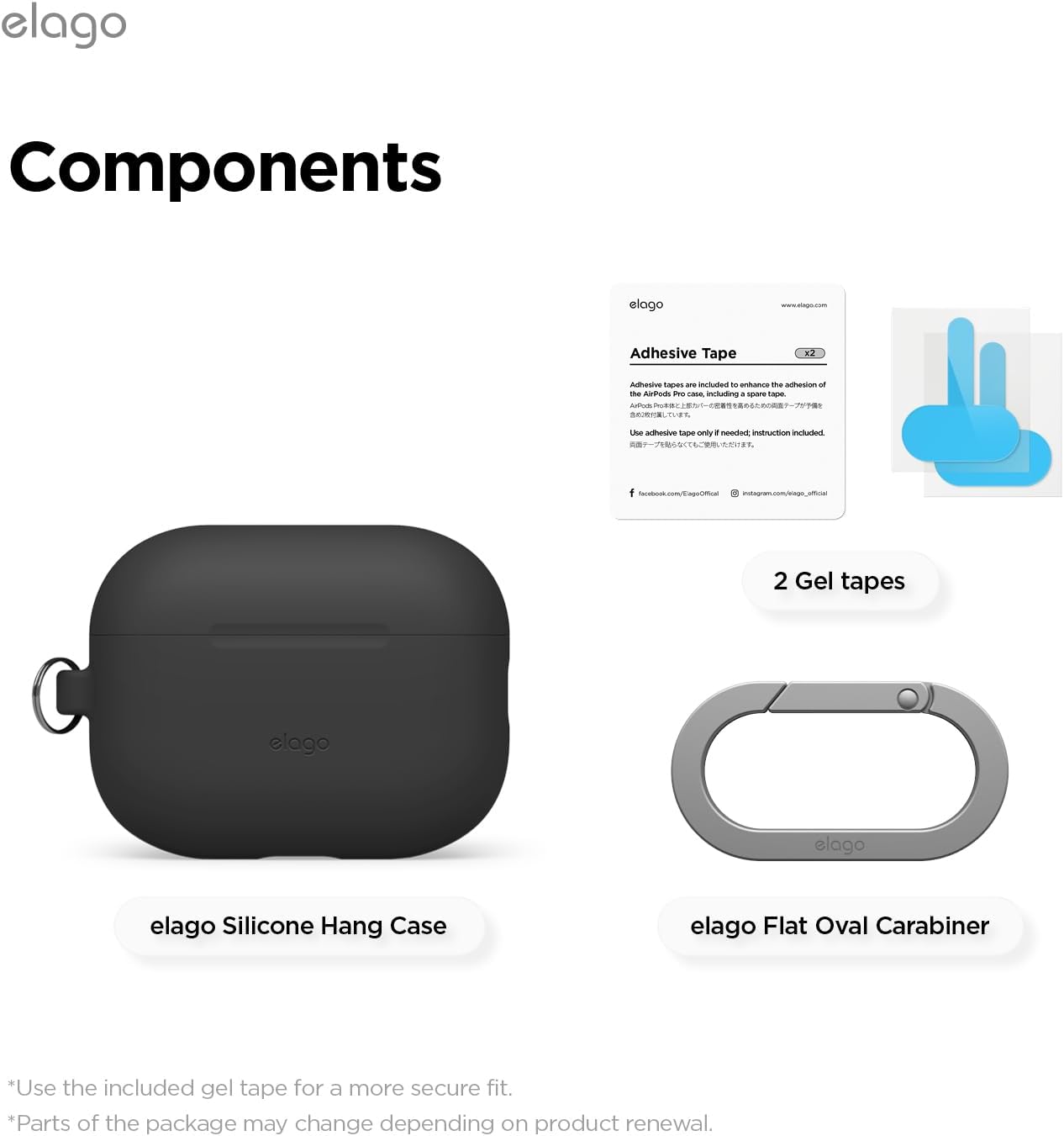 Capa para AirPod Pro 3 com mosquetão da Elago - Preto