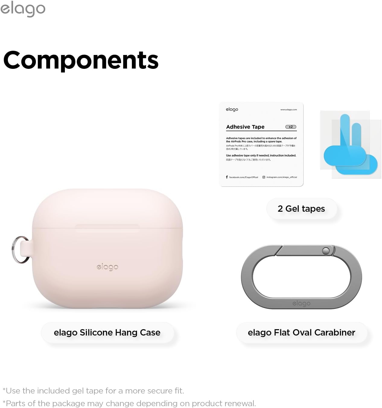 Capa para AirPod Pro 3 com mosquetão da Elago - Rosa areia