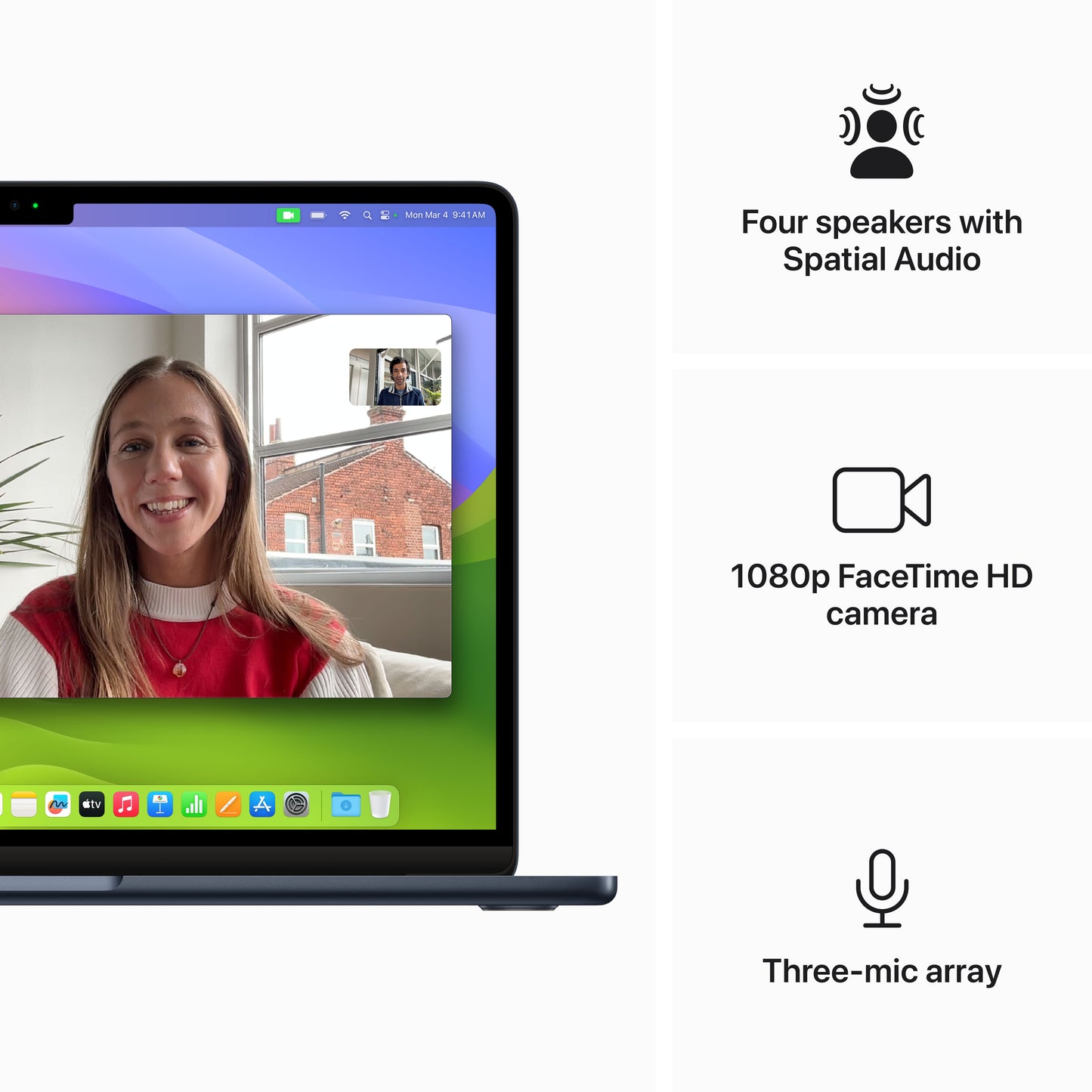 MacBook Air de 13 polegadas: Processador M3 da Apple com CPU 8‑core e GPU 8‑core, 256 GB SSD - Meia-noite