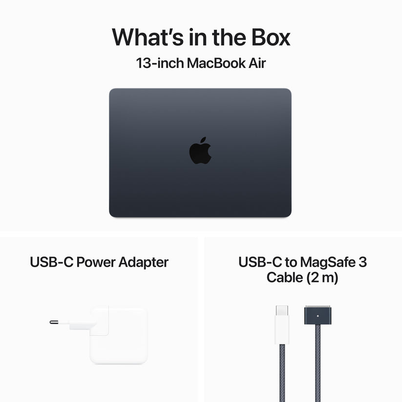 MacBook Air de 13 polegadas: Processador M3 da Apple com CPU 8‑core e GPU 8‑core, 256 GB SSD - Meia-noite