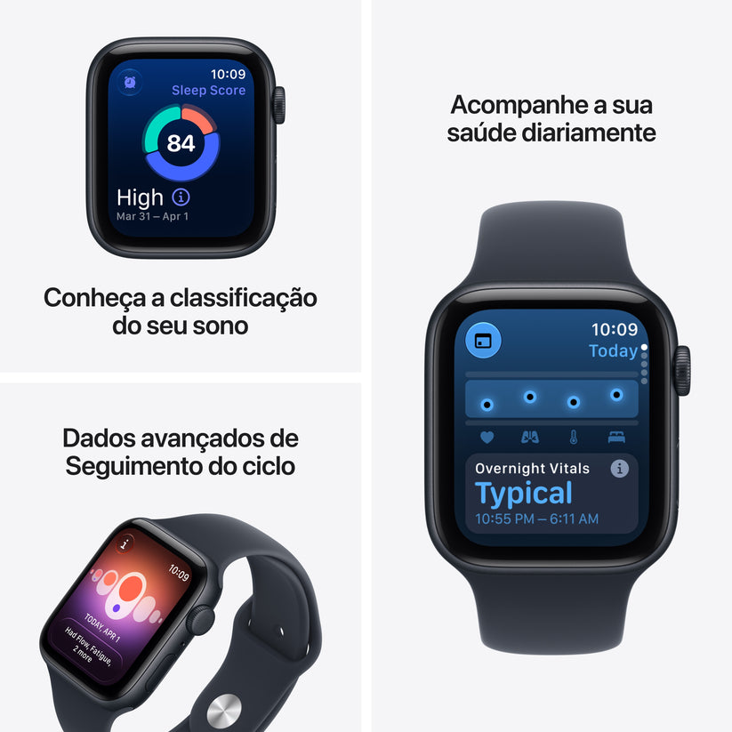 Apple Watch SE 3 GPS + Cellular, caixa em alumínio meia‑noite de 40 mm com Bracelete desportiva azul Navy - S/M