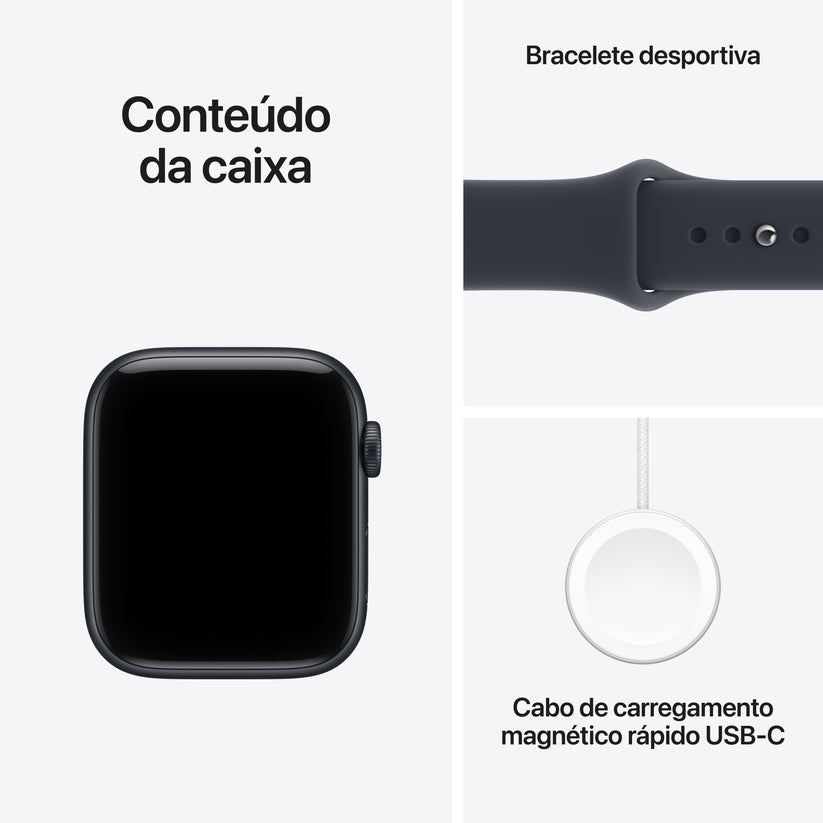 Apple Watch SE 3 GPS, caixa em alumínio meia‑noite de 44 mm com Bracelete desportiva azul Navy - S/M