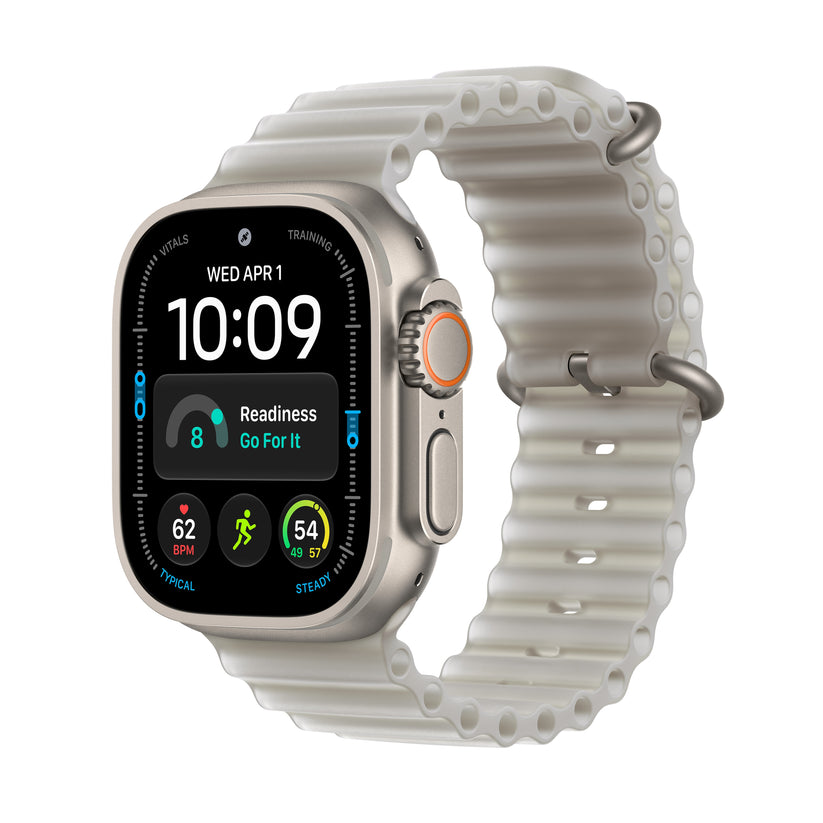 Apple Watch Ultra 4 GPS + Cellular, Caixa em titânio natural de 49 mm com Bracelete Ocean cinzento translúcido