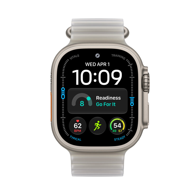 Apple Watch Ultra 4 GPS + Cellular, Caixa em titânio natural de 49 mm com Bracelete Ocean cinzento translúcido