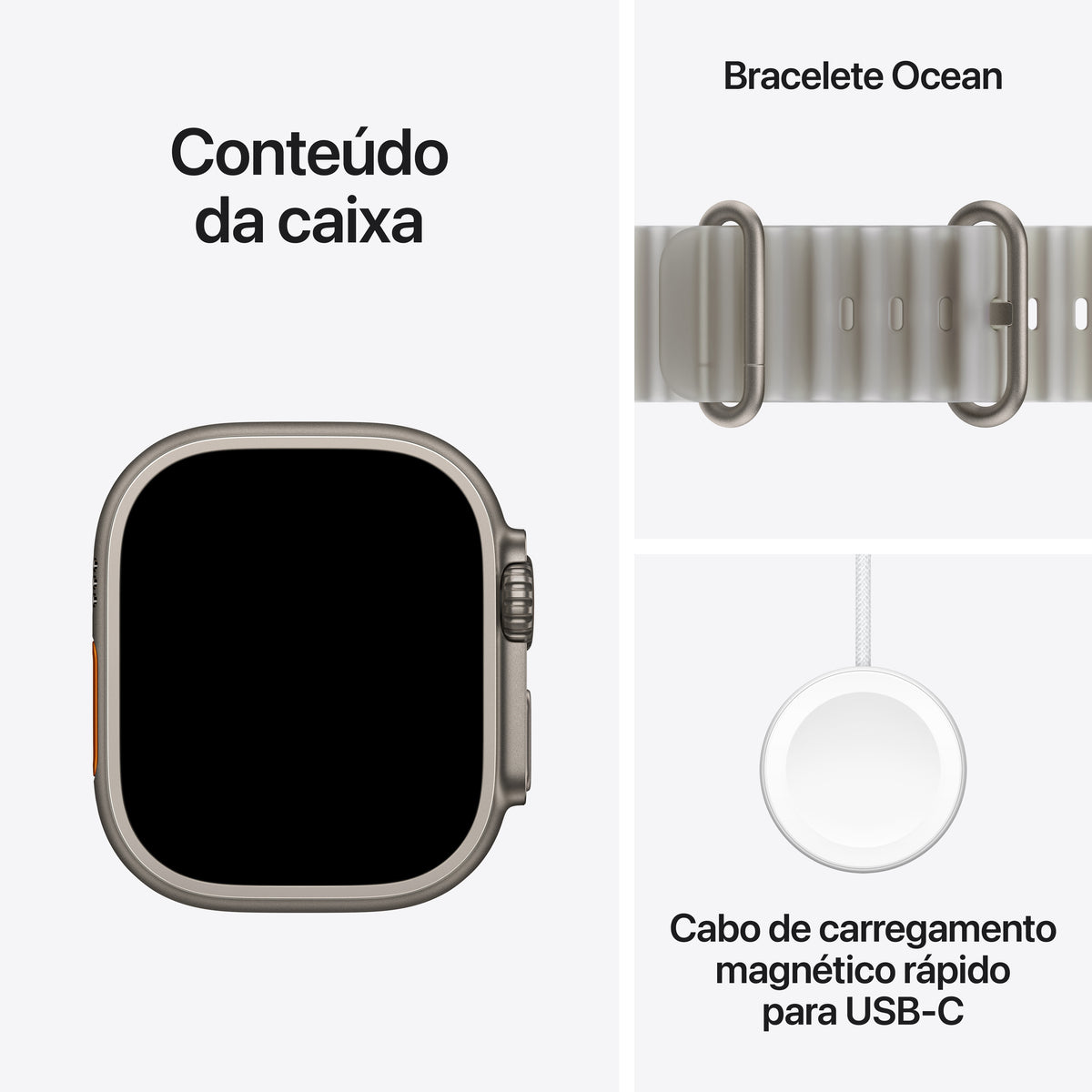 Apple Watch Ultra 4 GPS + Cellular, Caixa em titânio natural de 49 mm com Bracelete Ocean cinzento translúcido