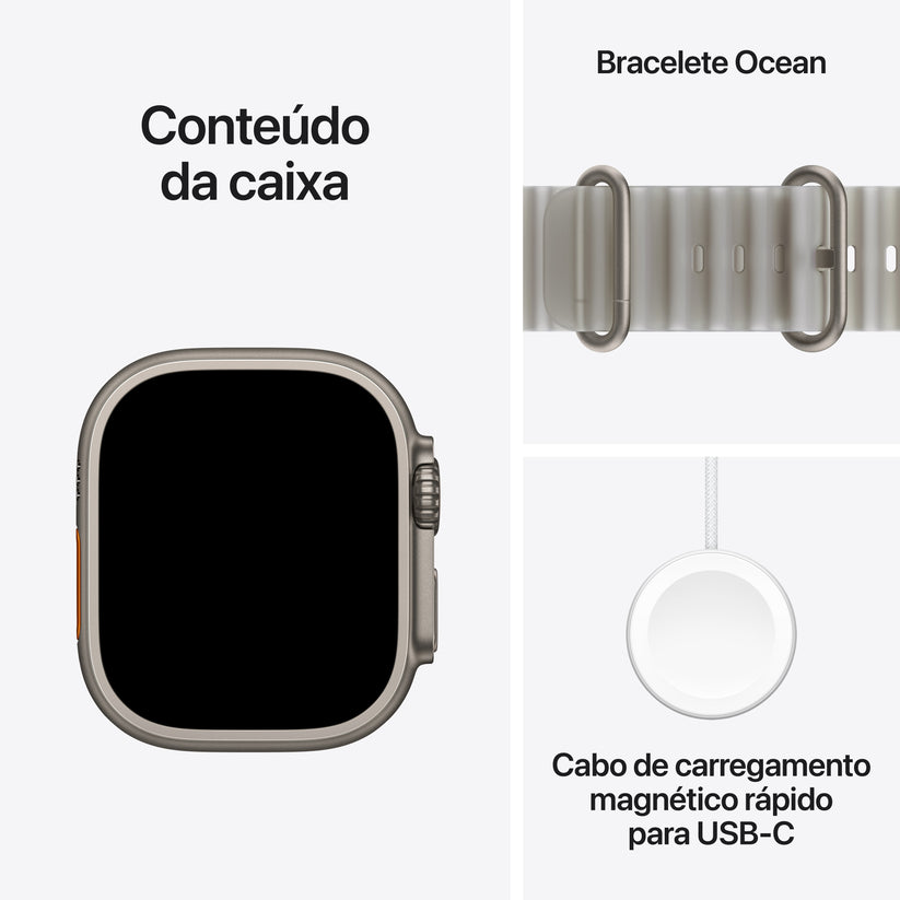Apple Watch Ultra 4 GPS + Cellular, Caixa em titânio natural de 49 mm com Bracelete Ocean cinzento translúcido