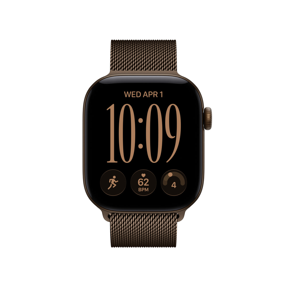 Apple Watch Series 12 GPS + Cellular, caixa em alumínio bronze escuro de 42 mm com Bracelete milanesa bronze escuro