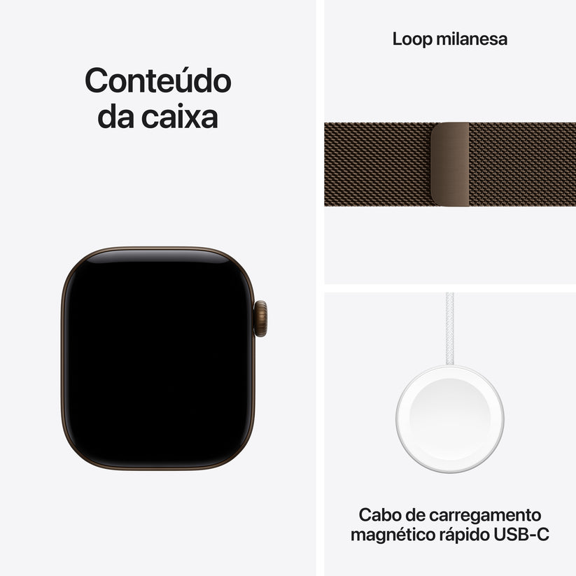 Apple Watch Series 12 GPS + Cellular, caixa em alumínio bronze escuro de 42 mm com Bracelete milanesa bronze escuro