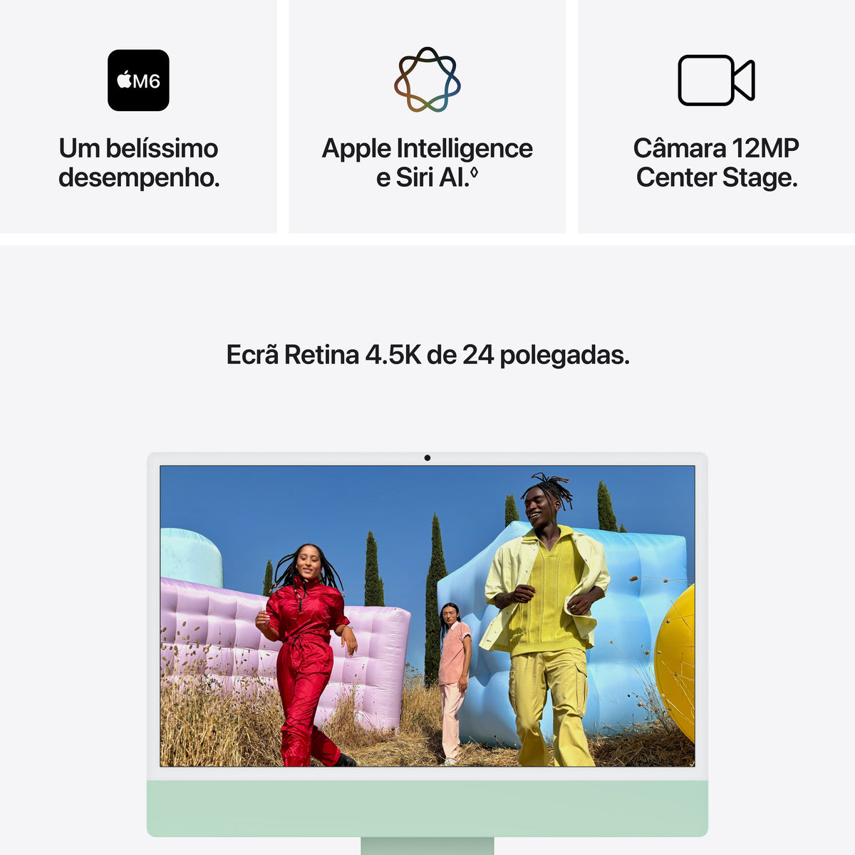 iMac com ecrã Retina 4,5K de 24 polegadas: Processador M6 da Apple com CPU 12‑Core e GPU 12‑Core, Vidro padrão, 24GB ,512 GB SSD - Verde