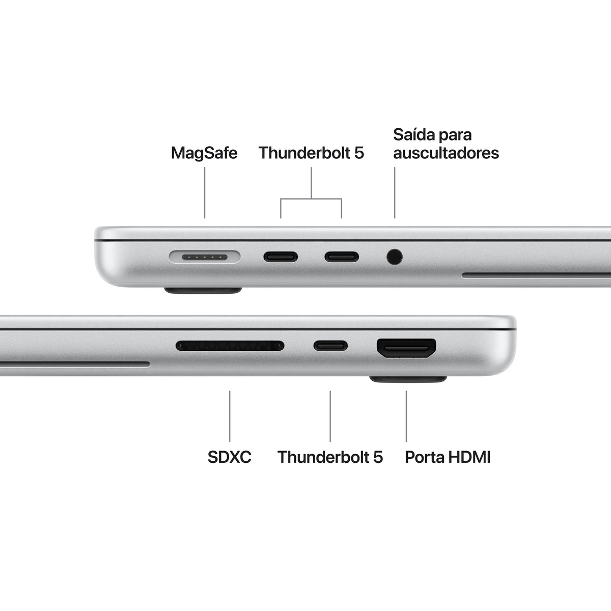 MacBook Pro de 14 polegadas com ecrã PROLED XDR: Processador M5 Pro da Apple com CPU 18‑Core e GPU 20‑Core, 1 TB SSD - Prateado