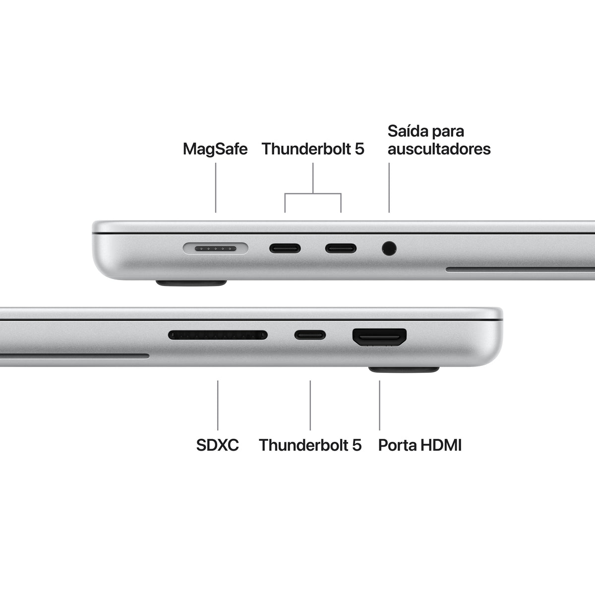 MacBook Pro de 16 polegadas com ecrã PROLED XDR: Processador M5 Max da Apple com CPU 18‑Core e GPU 32‑Core, 2 TB SSD - Prateado
