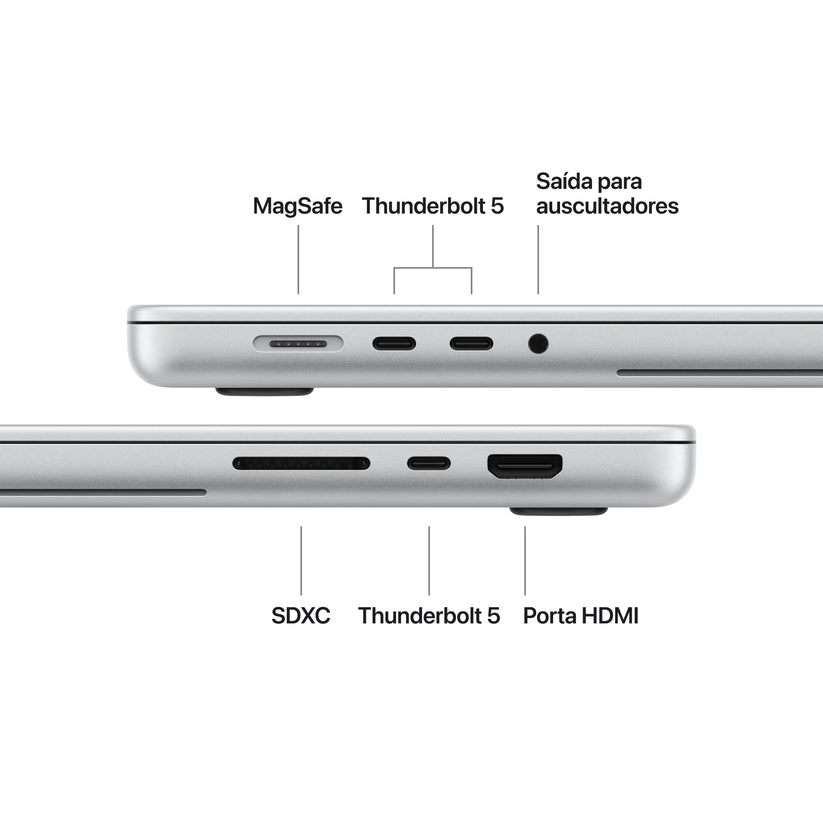 MacBook Pro de 16 polegadas com ecrã PROLED XDR: Processador M5 Max da Apple com CPU 18‑Core e GPU 32‑Core, 2 TB SSD - Prateado