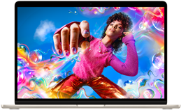 Ecrã do MacBook Air a mostrar uma imagem colorida para destacar a gama de cores e a resolução do ecrã Liquid Retina