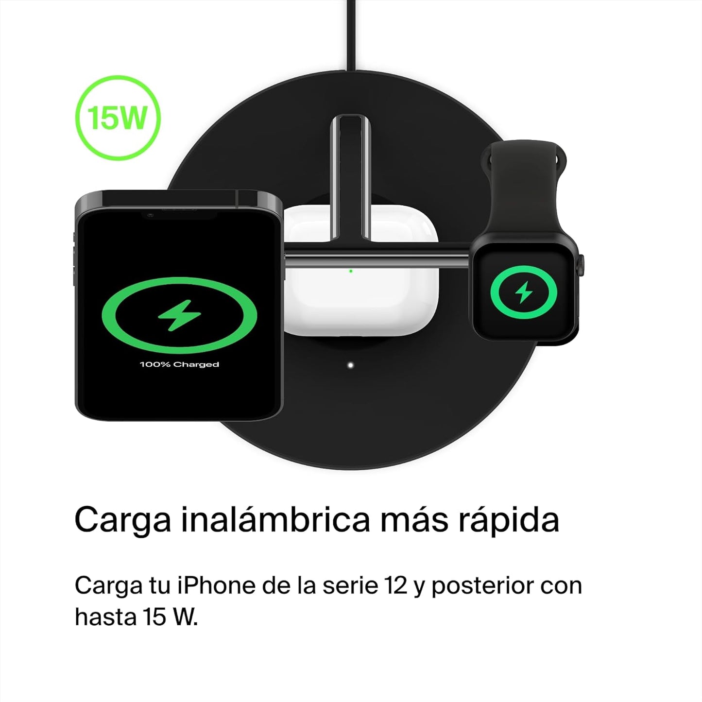 Suporte de carregamento 3 em 1 Belkin Qi2 - Preto
