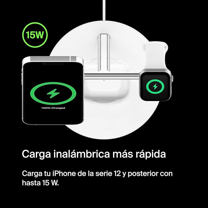 Suporte de carregamento 3 em 1 Belkin Qi2 - Branco