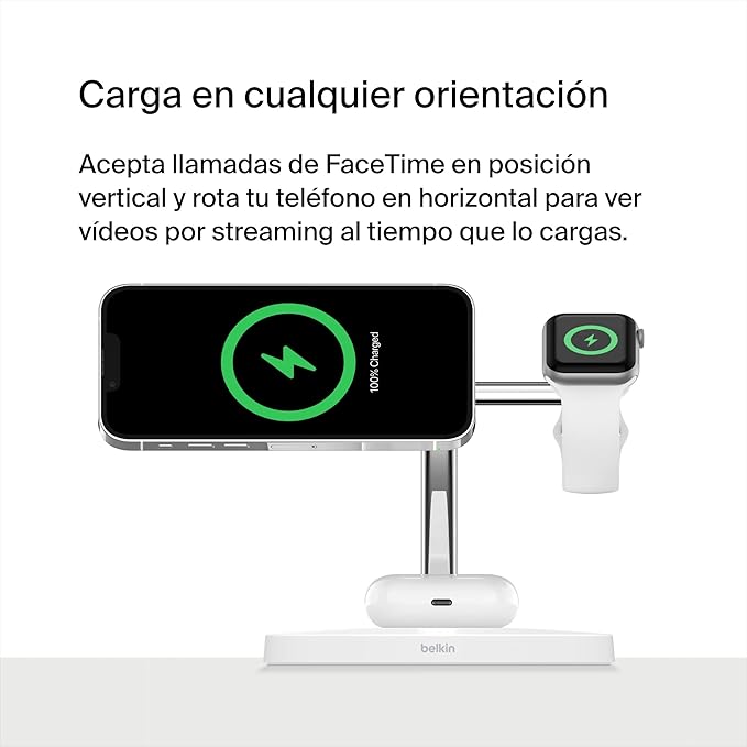 Suporte de carregamento 3 em 1 Belkin Qi2 - Branco
