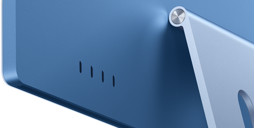 Vista traseira esquerda das portas Thunderbolt do iMac, em laranja