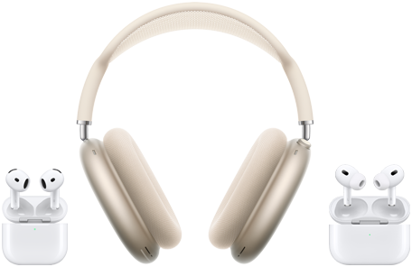 Secção dos AirPods com a família de produtos de auriculares