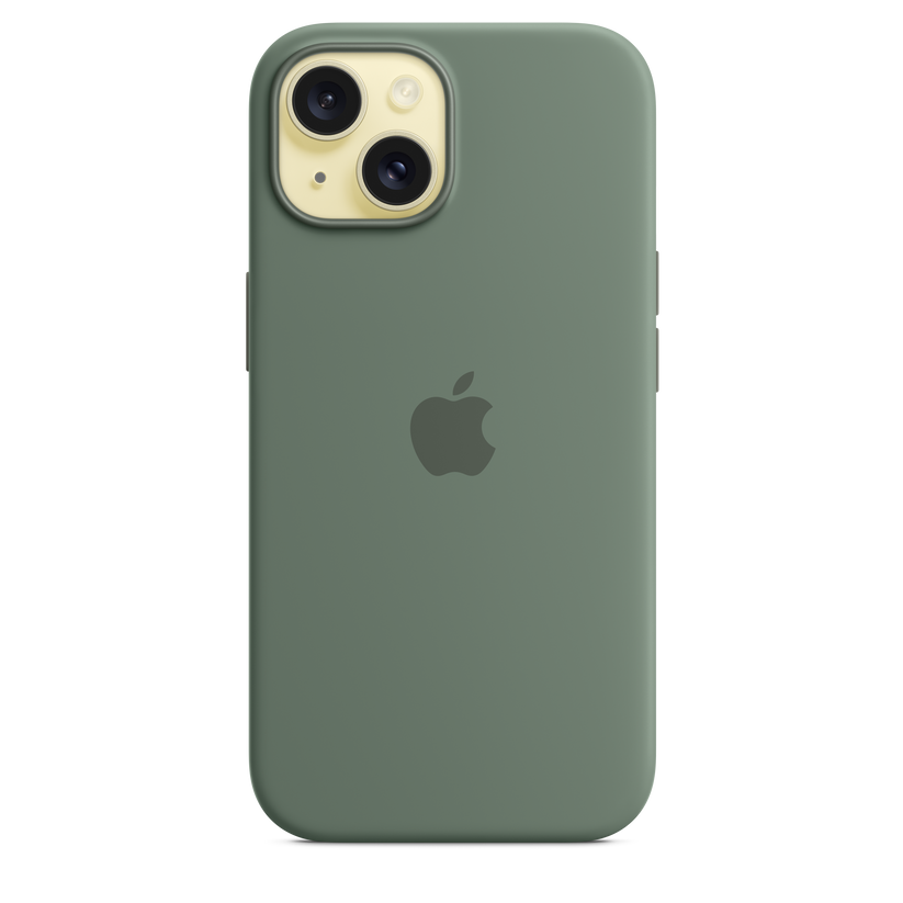 Capa em silicone com MagSafe para iPhone 15 - Cipreste